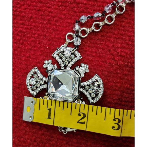 Luxe Crystal Pendant Necklace With Rhinestone Chain & Adjustable Length - Picture 2 of 15